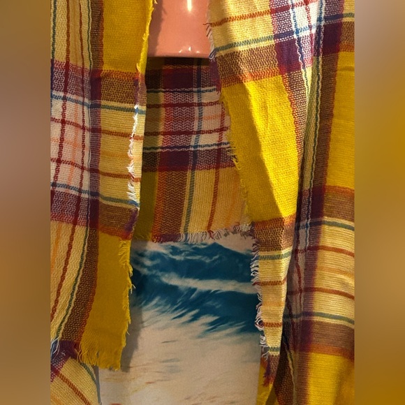 Old Navy Yellow Plaid Flannel Fringe Scarf Wrap NWT - Picture 4 of 14